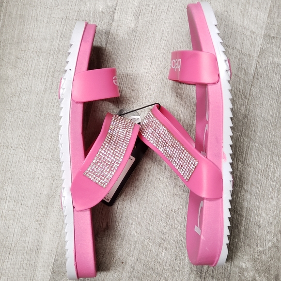 🆕️ BeBe Girls 🎂 🎁 Pink Bling 2 Strap Slides Sandals 💖Size 2/3 Big Girls Shoe - Picture 6 of 16